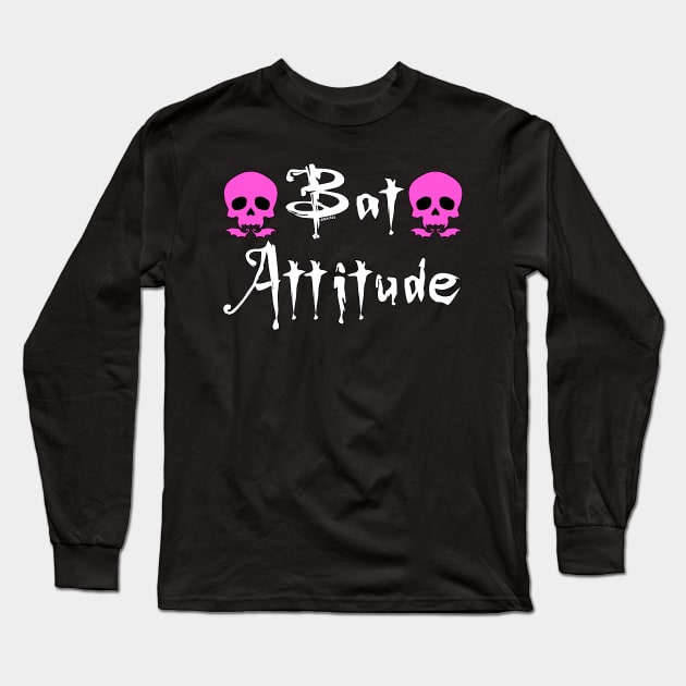 Bat Attitude (Pink Version) Long Sleeve T-Shirt by Jan Grackle